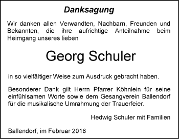 Traueranzeige von Georg Schuler von SÜDWEST PRESSE Ausgabe Ulm/Neu-Ulm