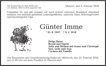 Traueranzeige von Günter Imme von Rundschau Gaildorf