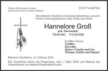 Traueranzeige von Hannelore Groß von Hohenloher Tagblatt