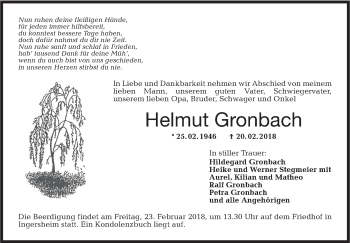 Traueranzeige von Helmut Gronbach von Hohenloher Tagblatt