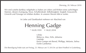 Traueranzeige von Henning Gadge von Metzinger-Uracher Volksblatt