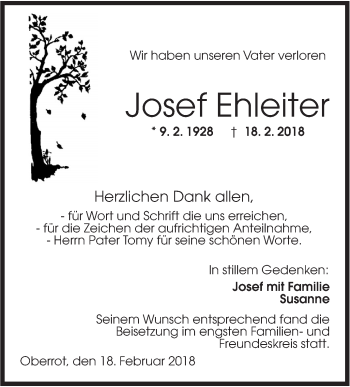 Traueranzeige von Josef Ehleiter von Rundschau Gaildorf