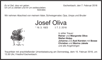 Traueranzeige von Josef Oliva von NWZ Neue Württembergische Zeitung