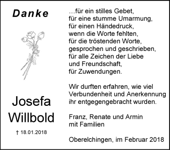 Traueranzeige von Josefa Willbold von SÜDWEST PRESSE Ausgabe Ulm/Neu-Ulm