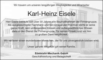 Traueranzeige von Karl-Heinz Eisele von NWZ Neue Württembergische Zeitung