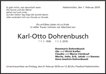 Traueranzeige von Karl-Otto Dohrenbusch von NWZ Neue Württembergische Zeitung