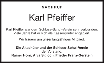 Traueranzeige von Karl Pfeiffer von Hohenloher Tagblatt