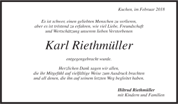 Traueranzeige von Karl Riethmüller von Geislinger Zeitung