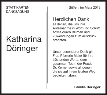 Traueranzeige von Katharina Döringer von NWZ Neue Württembergische Zeitung