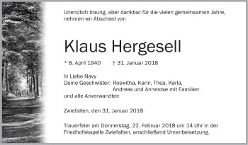 Traueranzeige von Klaus Hergesell von Alb-Bote