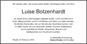 Traueranzeige von Luise Botzenhardt von SÜDWEST PRESSE Ausgabe Ulm/Neu-Ulm