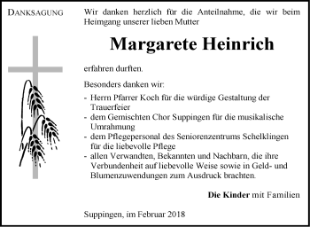 Traueranzeige von Margarete Heinrich von SÜDWEST PRESSE