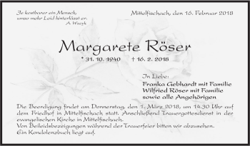 Traueranzeige von Margarete Röser von Haller Tagblatt