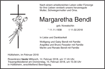 Traueranzeige von Margaretha Bendl von SÜDWEST PRESSE Ausgabe Ulm/Neu-Ulm