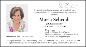 Traueranzeige von Maria Schrodi von SÜDWEST PRESSE Ausgabe Ulm/Neu-Ulm