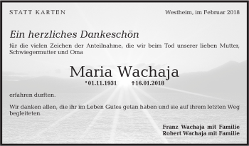 Traueranzeige von Maria Wachaja von Haller Tagblatt