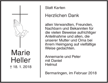 Traueranzeige von Marie Heller von SÜDWEST PRESSE Ausgabe Ulm/Neu-Ulm