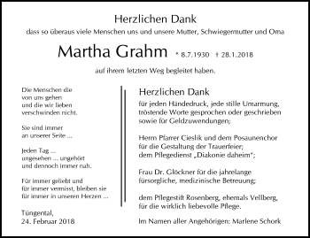 Traueranzeige von Martha Grahm von Haller Tagblatt