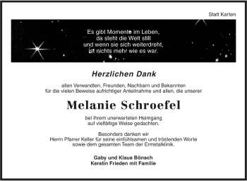 Traueranzeige von Melanie Schroefel von Metzinger-Uracher Volksblatt