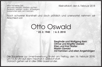 Traueranzeige von Otto Oswald von Rundschau Gaildorf