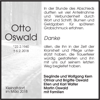 Traueranzeige von Otto Oswald von Rundschau Gaildorf