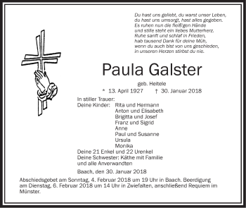 Traueranzeige von Paula Galster von Alb-Bote