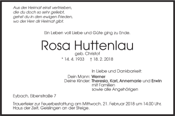 Traueranzeige von Rosa Huttenlau von Geislinger Zeitung