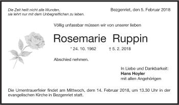 Traueranzeige von Rosemarie Ruppin von NWZ Neue Württembergische Zeitung