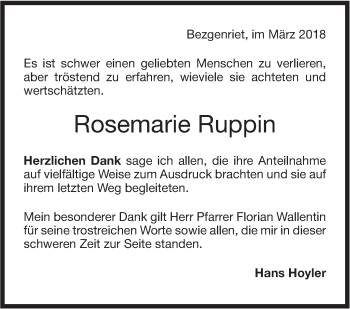 Traueranzeige von Rosemarie Ruppin von NWZ Neue Württembergische Zeitung