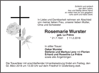 Traueranzeige von Rosemarie Wurster von Metzinger-Uracher Volksblatt