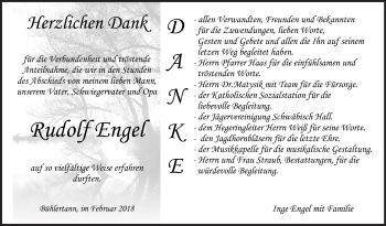 Traueranzeige von Rudolf Engel von Haller Tagblatt