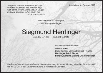 Traueranzeige von Siegmund Herrlinger von Geislinger Zeitung