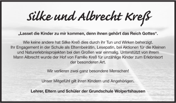 Traueranzeige von Silke und Albrecht Kreß von Haller Tagblatt