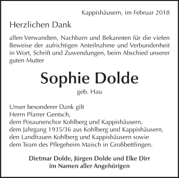 Traueranzeige von Sophie Dolde von Metzinger-Uracher Volksblatt