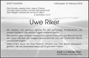 Traueranzeige von Uwe Riker von Geislinger Zeitung