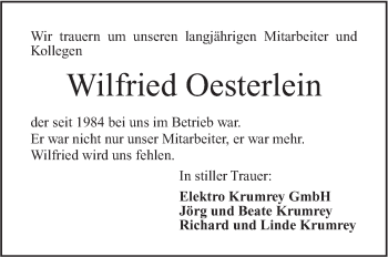 Traueranzeige von Wilfried Oesterlein von Haller Tagblatt