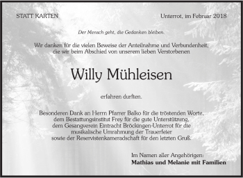 Traueranzeige von Willy Mühleisen von Rundschau Gaildorf