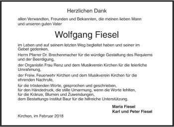 Traueranzeige von Wolfgang Fiesel von Ehinger Tagblatt