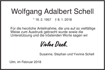 Traueranzeige von Wolfgang Adalbert Schell von SÜDWEST PRESSE Ausgabe Ulm/Neu-Ulm