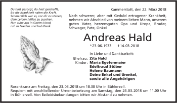 Traueranzeige von Andreas Hald von Haller Tagblatt