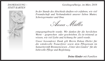 Traueranzeige von Anna Müller von Geislinger Zeitung