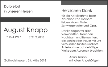 Traueranzeige von August Knapp von Haller Tagblatt