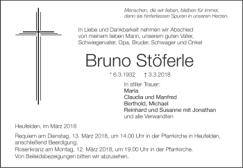 Traueranzeige von Bruno Stöferle von Ehinger Tagblatt