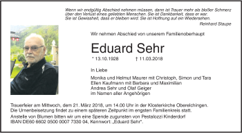 Traueranzeige von Eduard Sehr von SÜDWEST PRESSE Ausgabe Ulm/Neu-Ulm