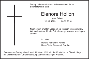 Traueranzeige von Elenore Hollon von SÜDWEST PRESSE Ausgabe Ulm/Neu-Ulm