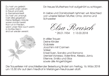 Traueranzeige von Elsa Reusch von Metzinger-Uracher Volksblatt