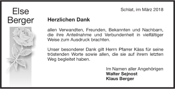 Traueranzeige von ElseBerger Dank von NWZ Neue Württembergische Zeitung