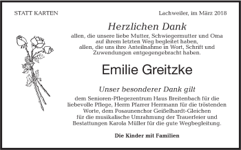 Traueranzeige von Emilie Greitzke von Haller Tagblatt