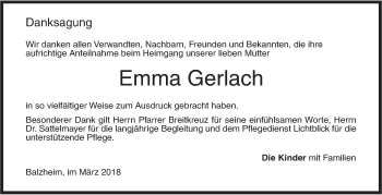 Traueranzeige von Emma Gerlach von Illertal Bote