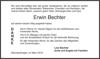 Traueranzeige von Erwin Bechter von Ehinger Tagblatt